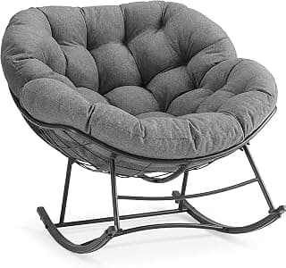 OLIXIS Outdoor Rocking Chair with 5.5" Thick Cushion, Oversized Egg Lounge Chair with Water-Repellent & UV-Resistant Fabric, 450 Lbs Heavy Duty for Patio, Living Room, Garden, Bedroom, Gray