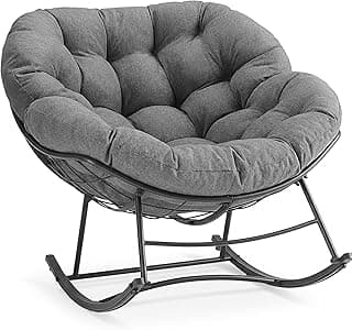 OLIXIS Outdoor Rocking Chair with 5.5" Thick Cushion, Oversized Egg Lounge Chair with Water-Repellent & UV-Resistant Fabric, 450 Lbs Heavy Duty for Patio, Living Room, Garden, Bedroom, Gray