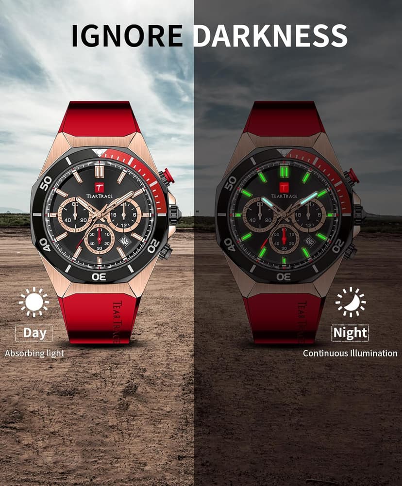 TEARTRACE Watches for Men Luxury Quartz Casual Chronograph 3ATM Waterproof Sport Wrist Watches Multifunctional with Silicone Strap Mens Watches