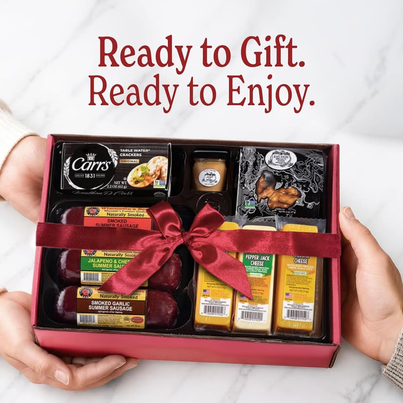 Wisconsin Cheese Company - Ultimate Cheese & Meat Holiday Gift Box - Smoked Summer Sausages, 100% Wisconsin Cheese, Crackers, Pretzels & Mustard | Perfect for Parties, Charcuterie Boards, and Holiday Gifts