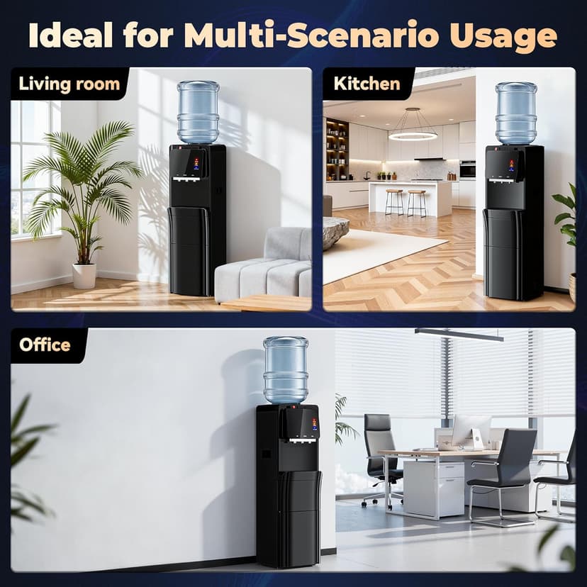 Tehanld Water Dispenser with Ice Maker, 4-in-1 Top Loading Water Cooler with Hot, Cold & Room Temp Water, 35lbs/Day Fast Ice Making, Child Safety Lock, Fits 2-5 Gallon Bottles for Home & Office