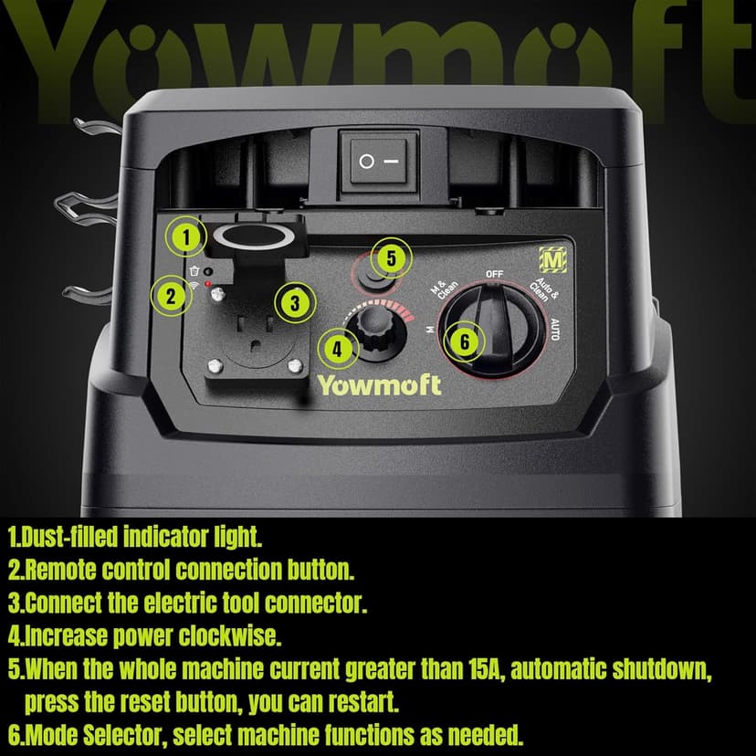 M Class 10 Gallon Dust Extractor for Woodworking with Auto Hepa Clean & Dust Indicator Light Dust Vacuum Extractor with 150CFM Airflow & Power Tool Connector for Workshop Construction (With Handle)