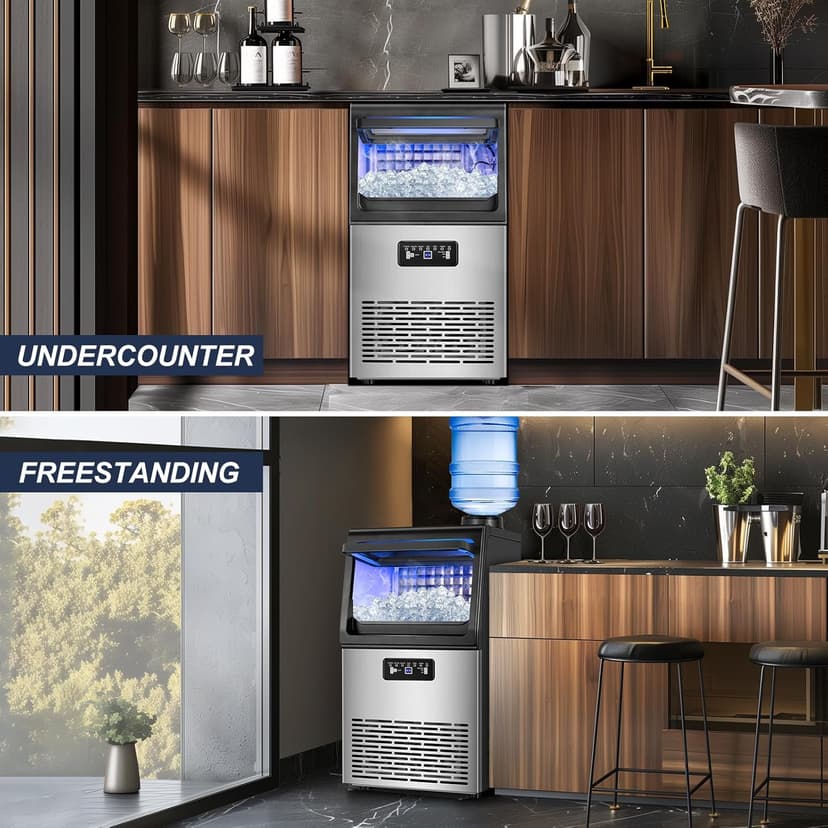SOZT® Under Counter Ice Maker Machine, 100LBS/24H Stainless Steel Commercial Ice Machine, 20LBS Storage Capacity, Self-Cleaning Freestanding Ice Cube Maker for Home, Bar, Restaurant, Office
