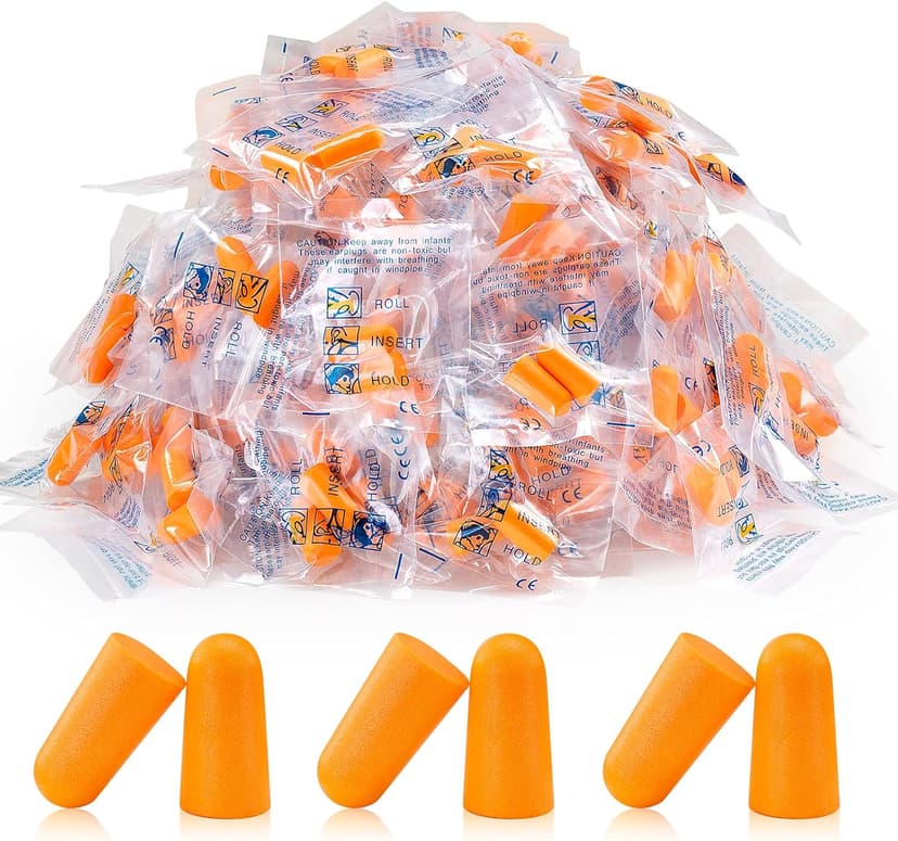 100 Pairs Orange Foam Ear Plugs - 33dB NRR Highest Protection, Soft & Comfortable Noise Canceling Earplugs for Sleeping, Work, Snoring, Construction, Loud Noise with Individual Bagged Foam EarPlug