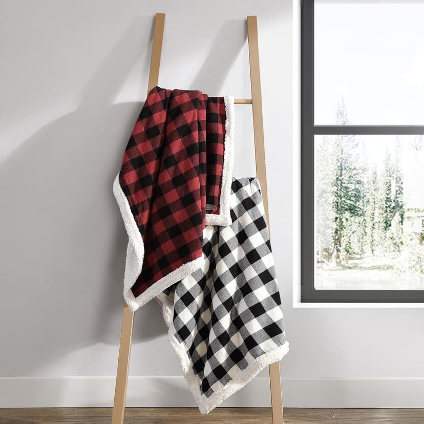 Eddie Bauer - Blanket, Super Soft Reversible Sherpa & Brushed Fleece Bedding, Throw Blankets for Couch, Ideal for Lounging (Cabin Plaid Red)