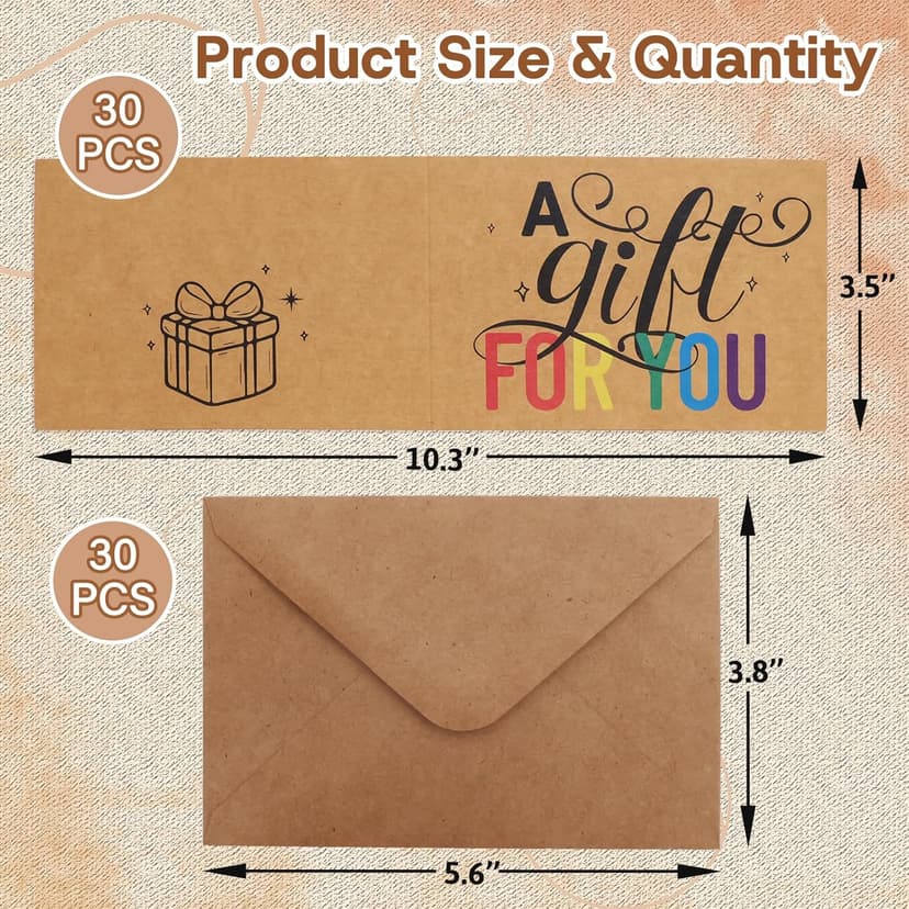 Ceiba Tree Blank Gift Certificates for Business 30Pcs Kraft Certificate Cards with Envelopes for Salon Restaurants Spa Birthday