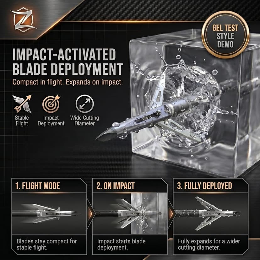 5 Pack Mechanical Expandable Broadheads 100 Grain – Crossbow & Compound Bow Compatible, 2-Inch Cut, 440 Stainless Steel Blades & Chisel Tip, Turkey Deer Small Game Hunting Archery Arrow Tips