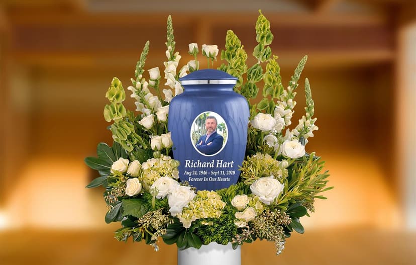 Personalized Photo Cremation Urns for Human Ashes Male Female - 200lbs Custom Photo Burial Urns for Human Ashes - Engraved Handcrafted Funeral Decorative Urns for Adult with Velvet Bag, Blue Enamel B0GLQXZC36