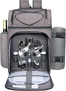 Hap Tim Picnic Basket Backpack for 2 Person with 2 Insulated Cooler Compartment, Wine Holder, Fleece Blanket, Cutlery Set, Gifts Ideals for Wedding, White Elephant, Bridal Showers, Christmas B09NLXDWYG