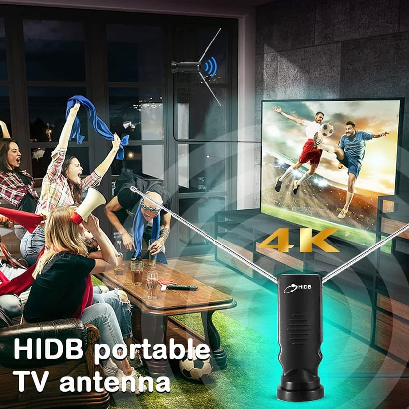HIDB Indoor TV Antenna - Ultra HD 4K/1080p Digital TV Antennas for Local Channels, Enhanced Rabbit Ear Design with Smart Signal Booster, Works with All Smart TVs, Easy Setup, No Monthly Fees!