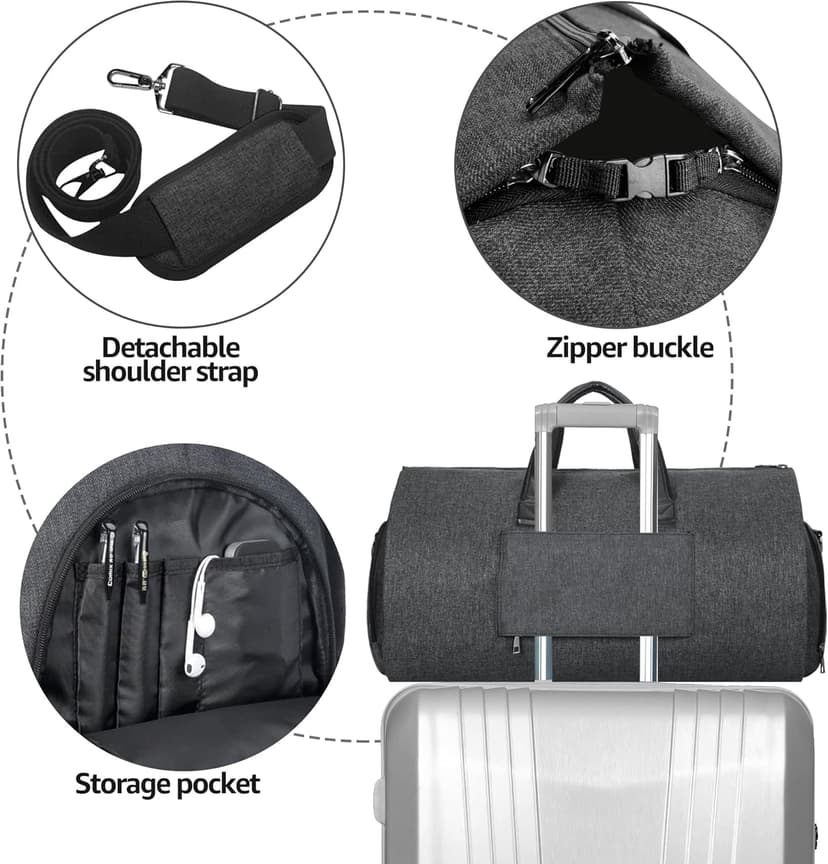 UNIQUEBELLA Convertible Garment Bag for Travel Carry on Garment Duffel Suit Bag with Shoe Compartment Weekend Flight Bag for Men
