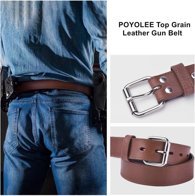 POYOLEE Concealed Carry CCW Leather Gun Belt | Top Grain Leather Belt for Gun Carry | Mens Heavy Duty EDC Belt 1 1/2-Inch