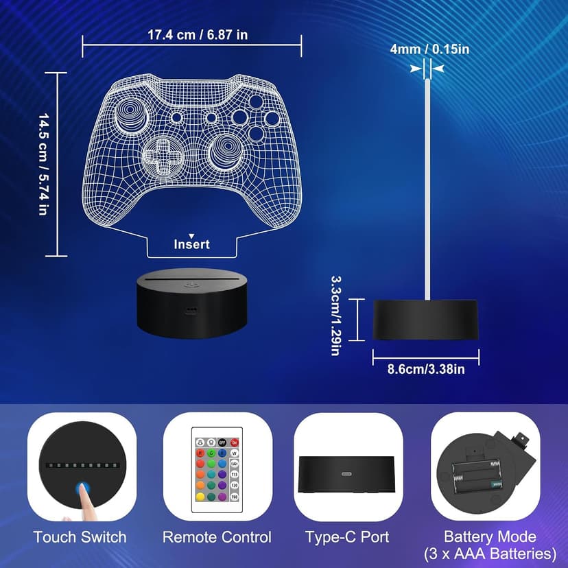 Attivolife Gamepad 3D Illusion Lamp, Controller Night Light with Remote Control + Timer 16 Color Changing Desk Lamp Kids Gamer Room Decor Plug in Best Cool Festival Birthday Gift for Boy Men B08Y5J1ML5