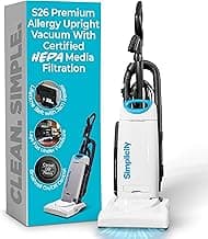 Simplicity Vacuums Premium Allergy Upright Vacuum Cleaner – Multi-Surface Bagged Vacuum Cleaner for Home with Charcoal HEPA Filter Media, Powerful Pet Hair Pickup, Brushroll Activation Switch, S26