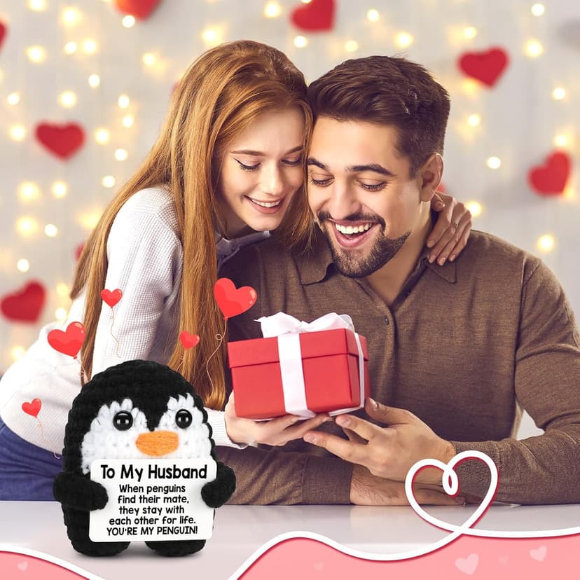 Gifts for Husband from Wife, To My Husband Handmade Crochet Penguin, Mini Funny Wedding Anniversary Birthday Gifts for Him Husband Men, Romantic I Love You Gift for Him Birthday Christmas Cute Decor