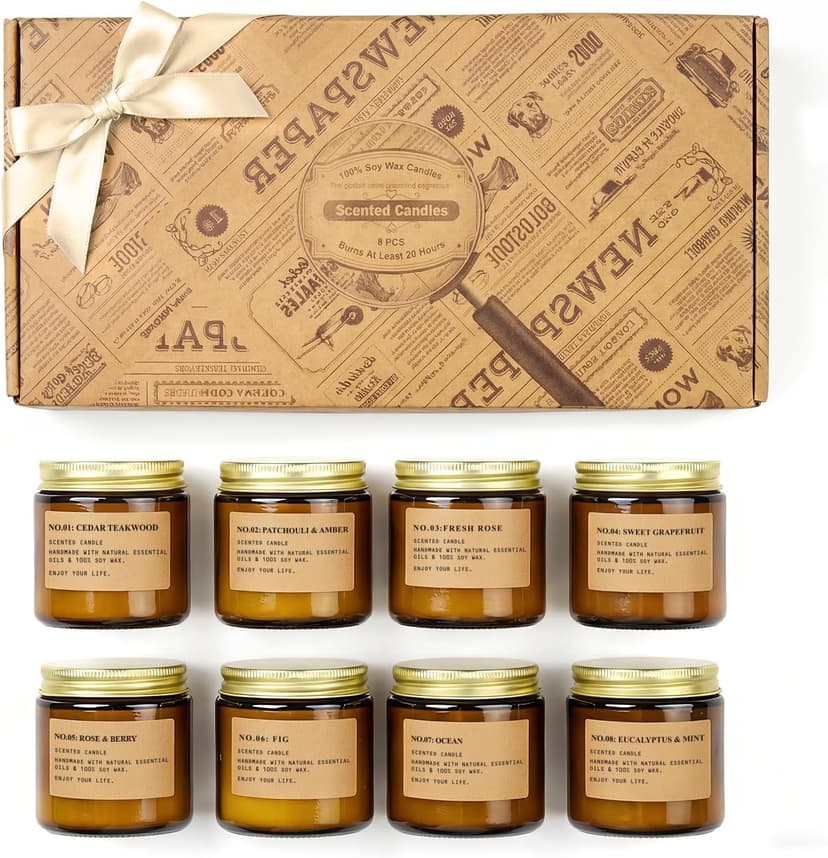 8 Pack Candles for Home Scented,Aromatherapy Jar Candle Gifts for Women, Natural Soy Wax Amber Candle Set, Scented Candles Set for Birthday Valentine Mother's Christmas Day Present