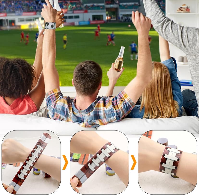 Sports Slap Bracelets Set 48 Counts Sports Party Favors Football Basketball Soccer Baseball Volleyball Tennis Accessories Party Favors Bracelets Wristbands Football Party Supplies Classroom Prize