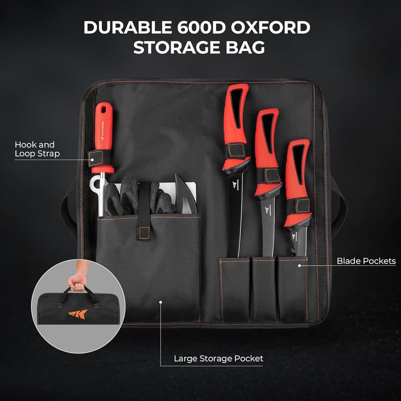 KastKing Intimidator Fillet Knife Set – G4116 German Stainless-Steel Blades, Non-Slip Handle, Includes Folding Fillet Board, Fish Scaler, Rubber-Coated Gloves, Honing Rod, and Durable Storage Bag