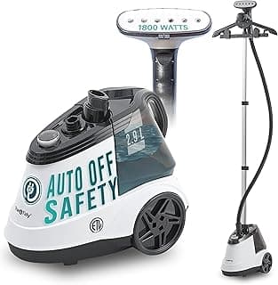 True & Tidy® Heavy Duty Auto Shut-off Commercial Full-Size Garment Steamer, Smart Water Sensor with Beep Alert, 3 Steam Settings, XL 2.9L Tank, 1800 watts, 90+min of Continuous Steam (White, Smart)