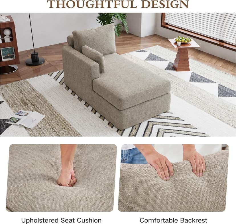 31.89" Chaise Lounge with Left Armrest Upholstered Modern Lounge Couch Sleeper Sofa with Cushions & Pillows for Living Room Bedroom Reading Nookk,Taupe
