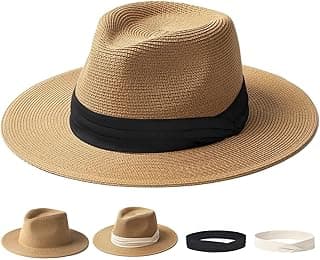 FURTALK Panama Hat Sun Hats for Women Men Wide Brim Fedora Straw Beach Hat UV UPF 80+