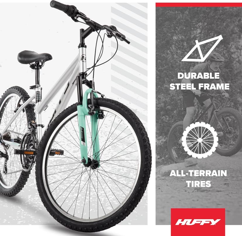 Huffy Stone Mountain Bike for Men and Women, 20”/24”/26”, 6-Speed (20”) or 21-Speed, Front or Dual Suspension (Varies), Multiple Colors, Adjustable Saddle, Shimano Equipped, All-Terrain Tires