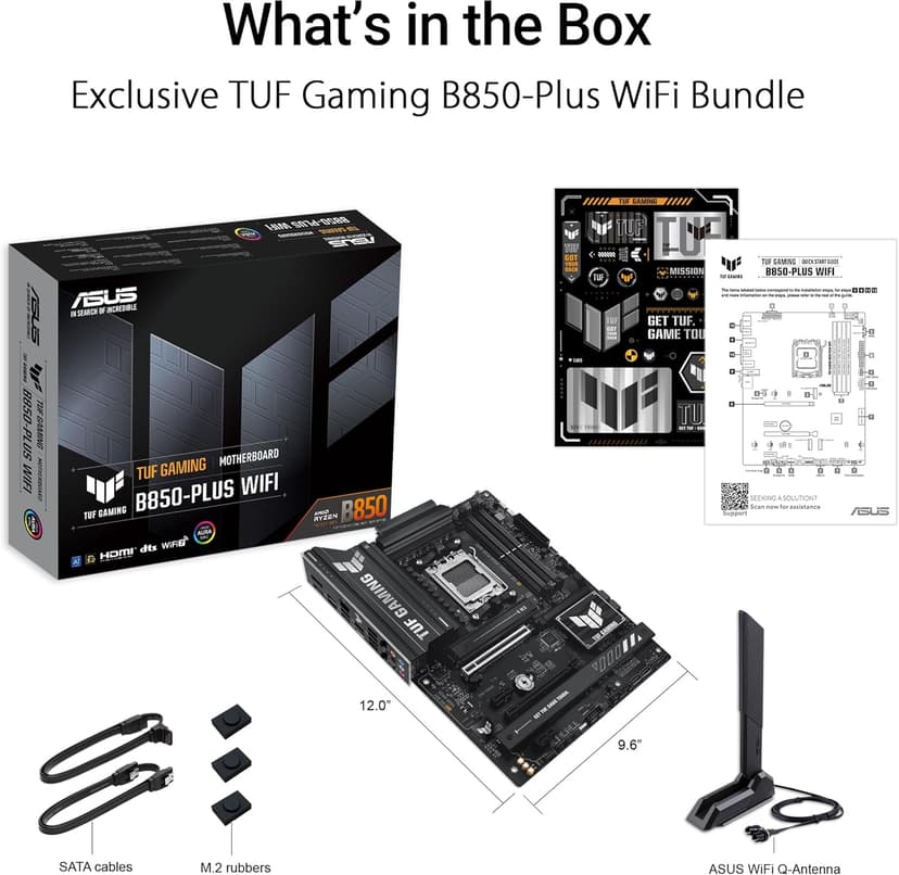 ASUS TUF Gaming B850-PLUS WiFi AMD AM5 B850 ATX Motherboard, 14+2+1 80A Stages, AI Ready, DDR5, PCIe 5.0, 3X M.2, Wi-Fi 7, 2.5Gb LAN, DisplayPort, HDMI™, USB 10Gbps & 20Gbps Type-C®, BIOS Flashback™