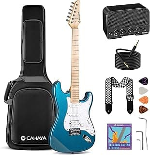 CAHAYA Electric Guitar Set Beginner - 39in Starter Guitar Kit with HSS Pickup Solid Okoume Body Electric Guitar Adults with Amplifier Gig Bag Strap Picks Strings Cable Blue