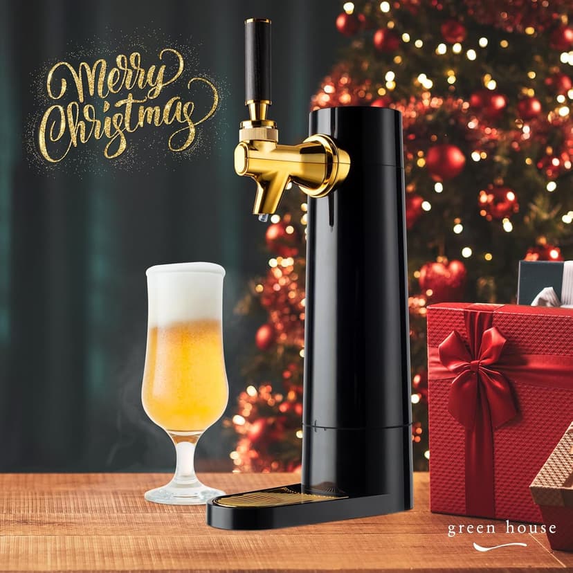 GREEN HOUSE: Draft Pour Beer Dispenser & Ultra Fine Foam Maker - Mini Kegerator for Home. Draft Pour and Ultra Fine Foam covering top makes your regular beer taste delicious and keep longer.