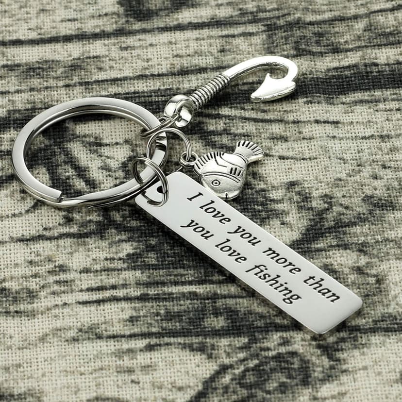 Fishing Keychain - I Love You More Than You Love Fishing Keychain Gift for Dad, Boyfriend, Husband, Fiance, Birthday, Christmas