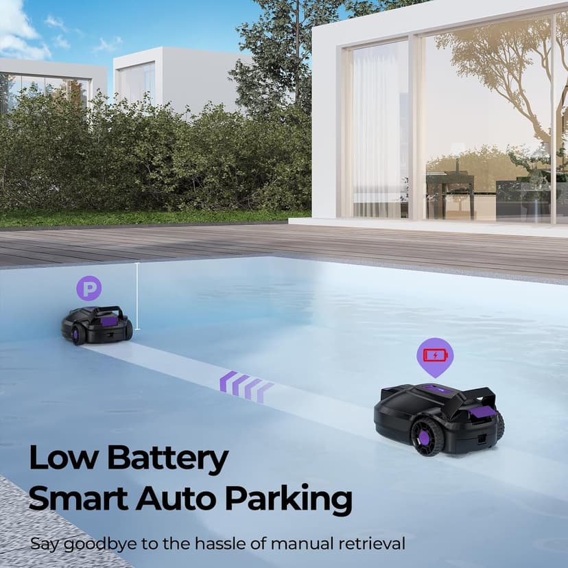 Robotic Pool Cleaner with Dual-Drive Motors,Dual-Layer Filtration, 180Min Runtime, Powerful Cordless Pool Vacuum for Above-Ground & Flat Pools,Auto-Parking Design,Double Suction Port