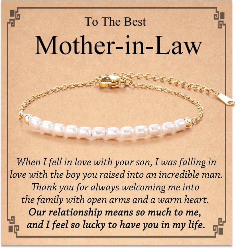 Birthday Christmas Mothers Day Wedding Day, Lobster Clasp, 6.5" + 2" Tarsus Artificial Pearl Bracelet, Gifts for Mom/Mother-in-Law/Bonus Mom B0CHDX2TSR