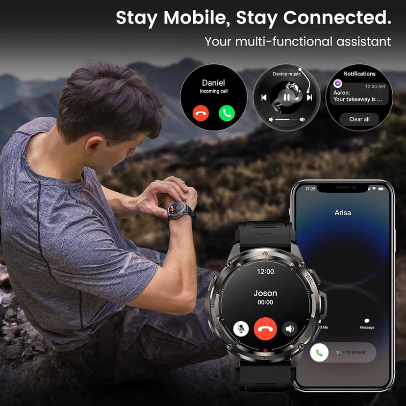 AMAZTIM GPS Smart Watch for Men, 6 Satellite Positioning, Compass, Stainless Steel Body, 50M Waterproof, 470mAh Extra-Large Battery, Answer/Make Call, 1.43" AMOLED Screen, Compatible for Android iOS