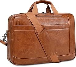 Faux Leather Messenger Bag for Men | 17-17.3 Inch Leather Mens Laptop Bag Leather Briefcasen Convertible Backpack 3 in 1 Computer Handbags Work Bag Shoulder Crossbody Bag Office | Vintage Brown