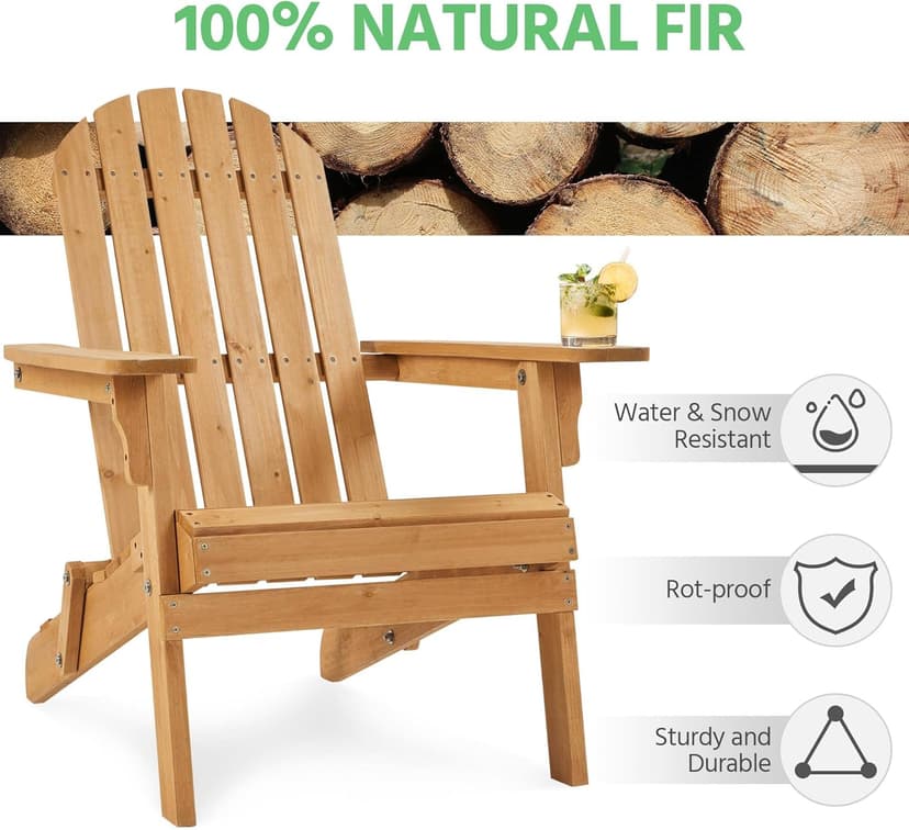 Yaheetech Folding Adirondack Chair Set of 6 Outdoor, 300LBS Solid Wood Garden Chair Weather Resistant, Fire Pit Lounge Chairs for Garden/Yard/Patio/Lawn, Natural Wood