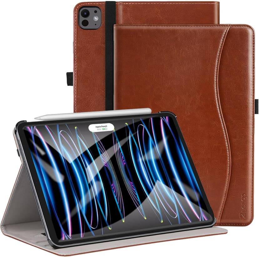 ZtotopCases for iPad Pro 12.9 6th/5th/4th/3rd Generation Case 2022/2021/2020/2018, Premium PU Leather Folio Cover, Auto Wake/Sleep, Multi Viewing Angles, Supports Pencil Pro and Touch ID, Brown