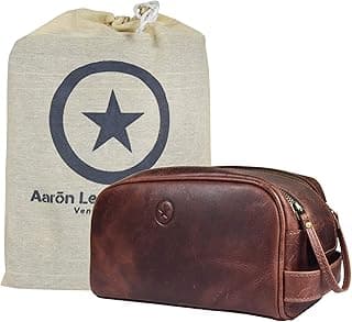 10" Premium Leather Toiletry Travel Pouch With Waterproof Lining | King-Size Handcrafted Vintage Dopp - Kit By Aaron Leather Goods (Dark Brown)