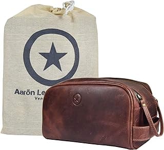 10" Premium Leather Toiletry Travel Pouch With Waterproof Lining | King-Size Handcrafted Vintage Dopp - Kit By Aaron Leather Goods (Dark Brown)