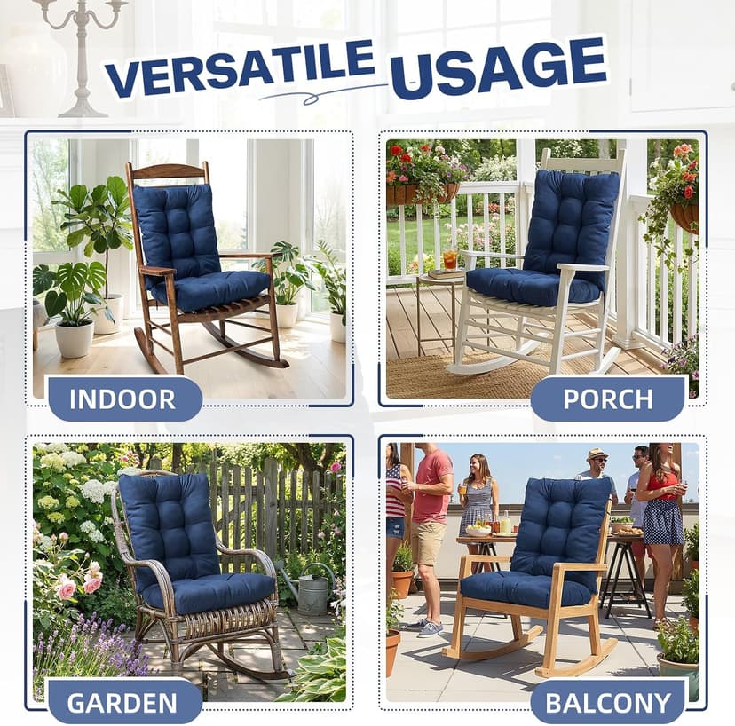 1 Pack Patio Chair Cushion, Rocking Chair Cushion Overstuffed Seat Back Cushion Pad for Outdoor Indoor, Navy Blue