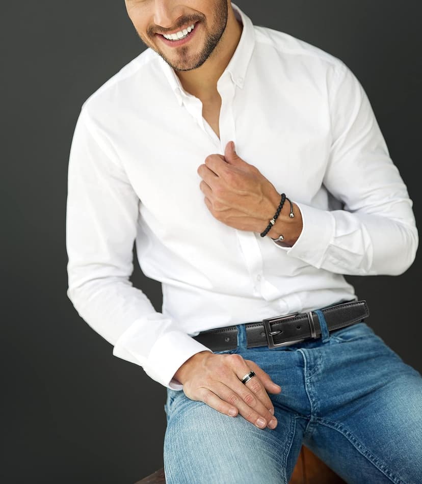 Lavemi Mens Belt Reversible 100% Italian Leather Dress Casual,One Reverse for 2 Colors,Trim to Fit