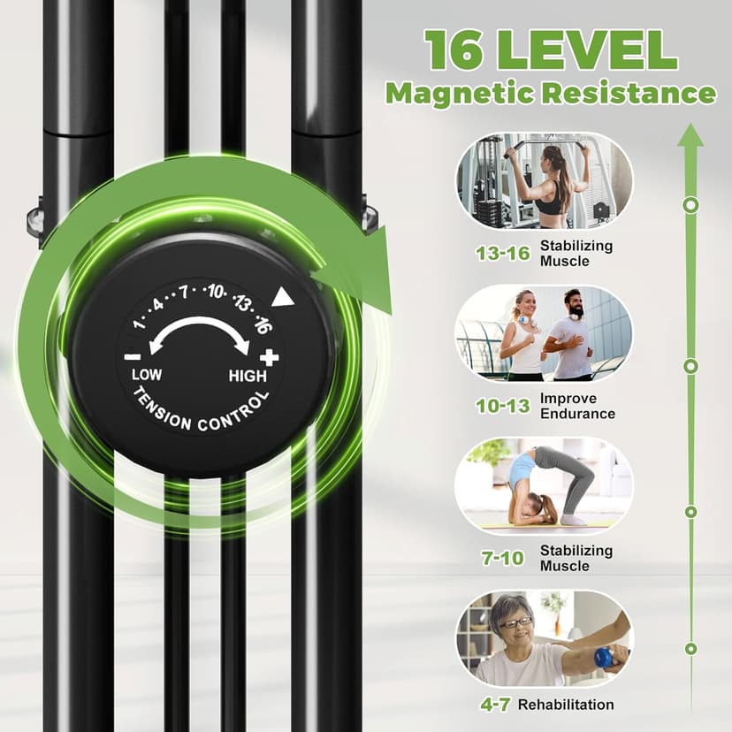 Caromix Folding Exercise Bike, 5 in 1 Stationary Bike with 16-Level Adjustable Magnetic Resistance, 330LB Capacity Indoor Workout Bike, Foldable Exercise Bike for Seniors and Adult