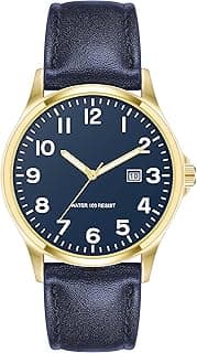 Amazon Essentials Men's Easy to Read 42mm Leather Band Analog Watch