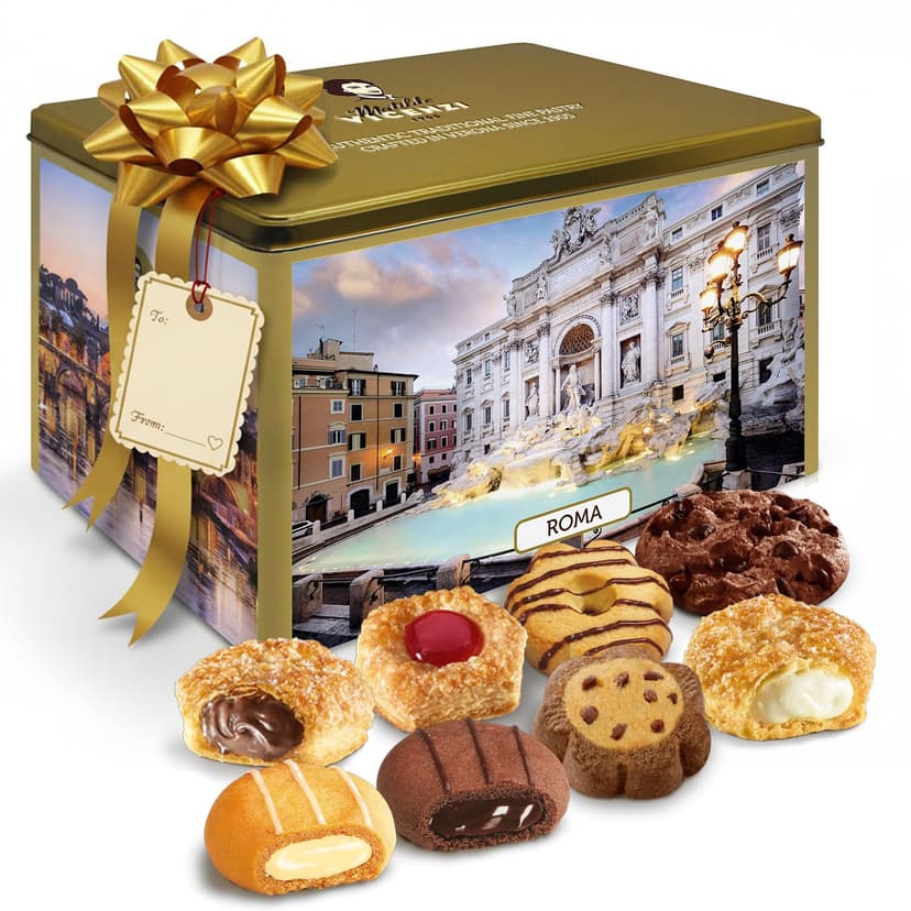 Matilde Vicenzi Roma Cookie Gift Tin - Italian Pastries & Cookies in Individually Wrapped Trays - Bakery Dessert Gifts For Birthdays, Thank You, Get Well and Every Special Occassion - Puff Pastry, Assorted Cookies in Italian Design Gift Tin 32.5oz (920g)