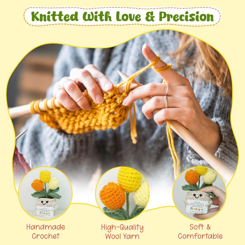 OASSIE Thank You Gifts for Women - Mini Handmade Positive Tulip Flowers Crochet with Message Card - Christmas Birthday Farewell Employee Appreciation Gifts for Coworkers, Emotional Support Crochet