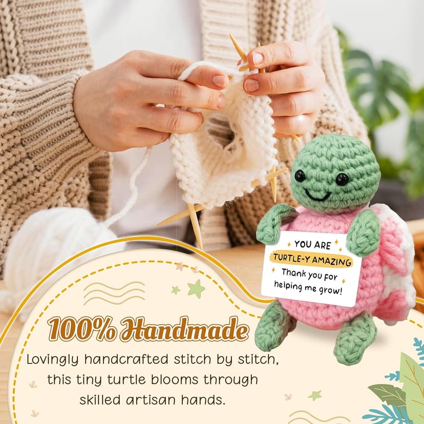 HEXMOZ Christmas Teachers Gifts for Women, Daycare, Preschool, Kindergarten - Thank You for Helping Me Grow Appreciation Gift Ideas - Cute Handmade Turtle Crochet Emotional Support with Positive Card