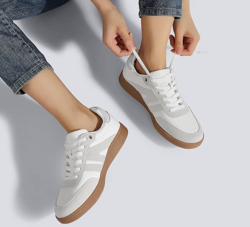 LUCKY STEP Women Classic Retro Gum Sole Fashion Sneakers Casual Tennis Skate Shoe Genuine Leather Walking Footwear Anti Slip Trainers