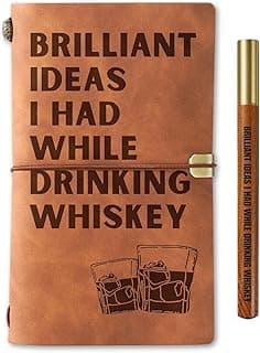 InnoBeta Whiskey gifts Leather Journal Notebook with Pen, for Whiskey Lovers, Men, Women on Birthday, Refillable Sketchbook, Travel Diary, Lined Planner, 7x5 Inches, Brown