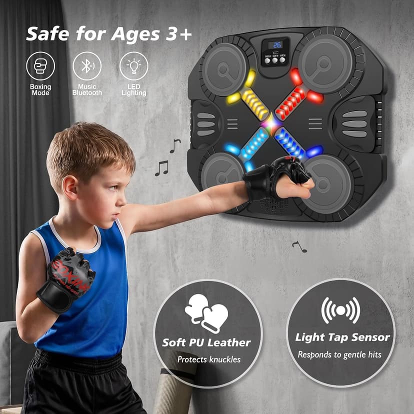Music Boxing Machine Sport Toys for Kids and Adults,Wall Mounted Bluetooth Smart Punching Target,Training Pad Toy with Boxing Glove,Ideas Toys for Boys Girls Kids 3 4 5 6 7 8 9 10 11 12+ Years Old