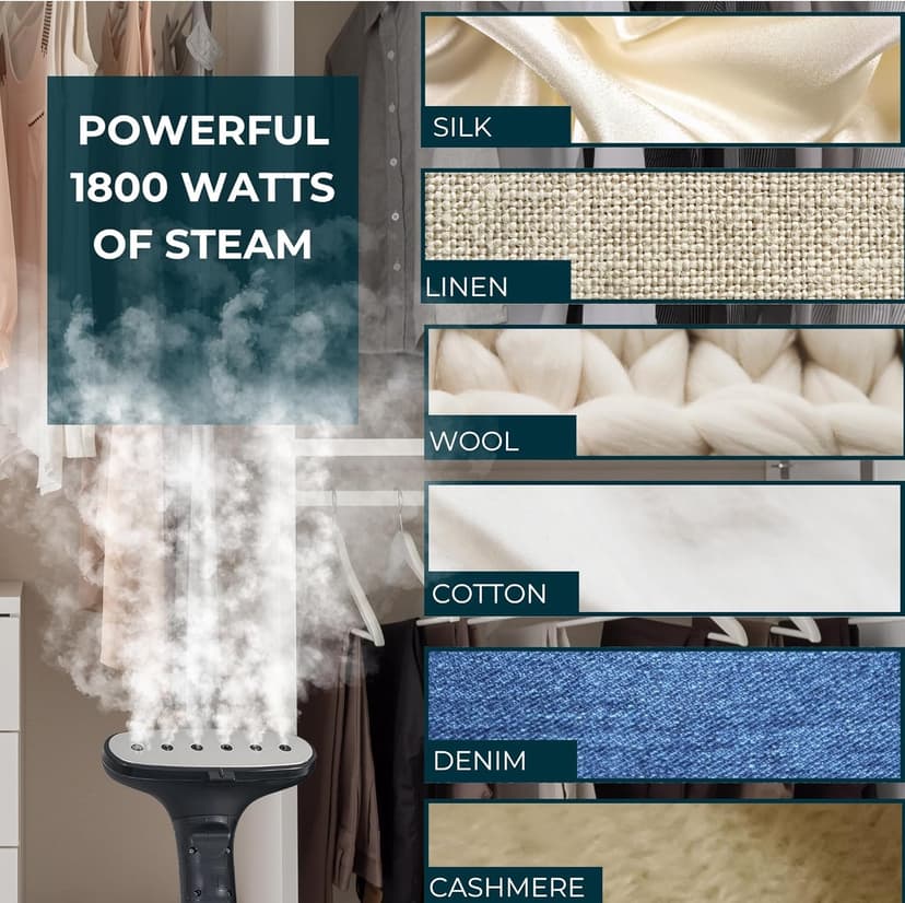 True & Tidy® Heavy Duty Auto Shut-off Commercial Full-Size Garment Steamer, Smart Water Sensor with Beep Alert, 3 Steam Settings, XL 2.9L Tank, 1800 watts, 90+min of Continuous Steam (White, Smart)