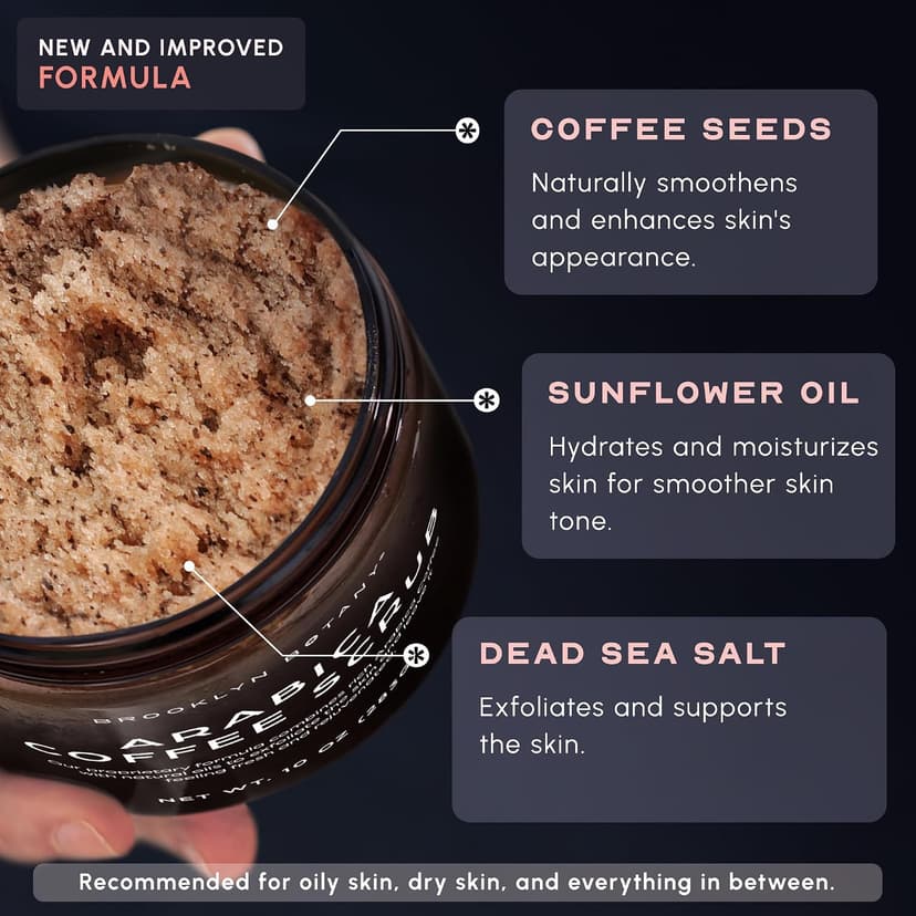 Moisturizing & Exfoliating Face, Foot & Hand Scrub, Natural Softening Formula for Smoother, Softer & More Even Complexion Brooklyn Botany Arabica Coffee Body Scrub - 10 oz B07GQ4W15V